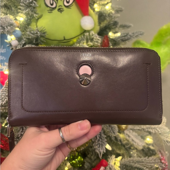 Fendi Handbags - Fendi Brown & Pink Leather Long Zippy Wallet W/ Pouch